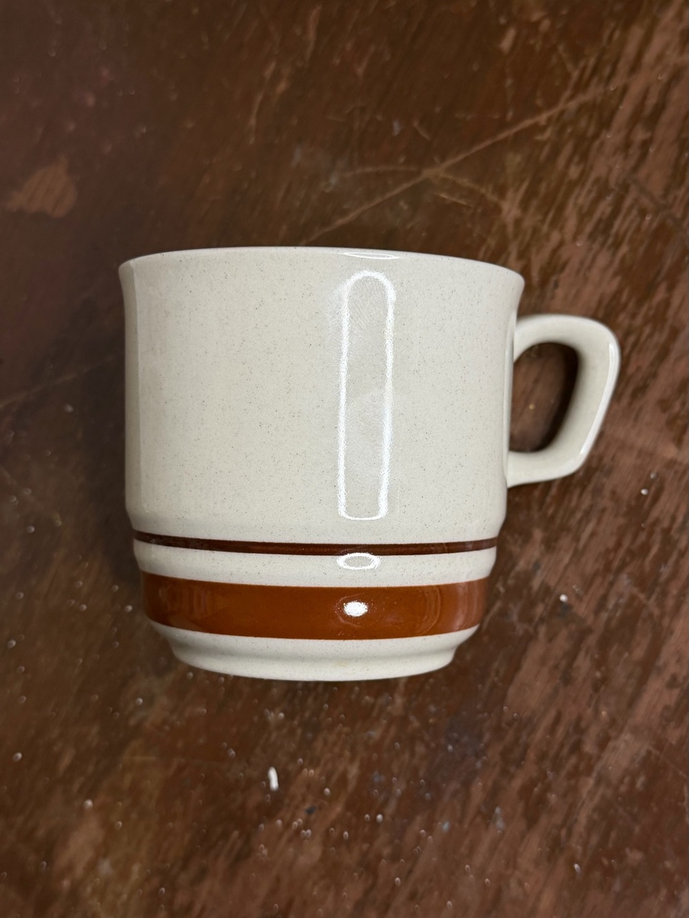 Contemporah Chateau Japan Hand Painted Stoneware Mug Cream Brown Banded Speckled
